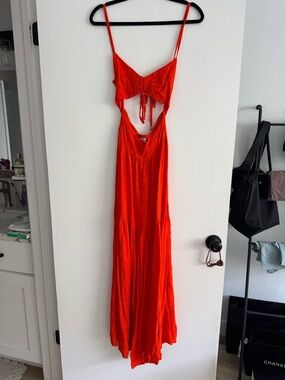 l*space Bright Red Cutout Maxi Dress with Spaghetti Straps